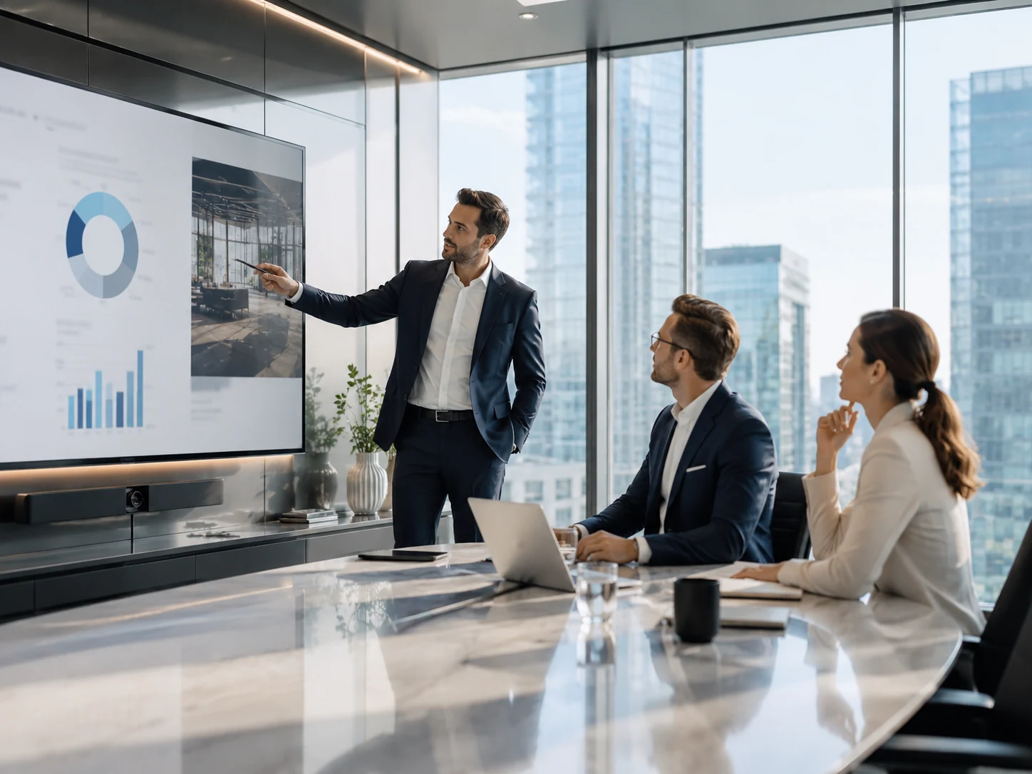 Corporate team reviewing strategy