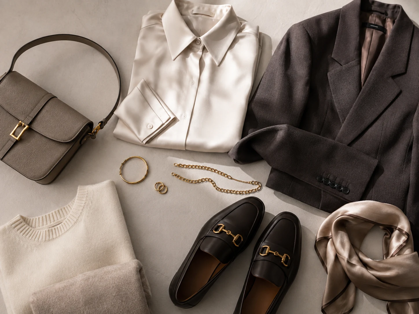 Curated fashion flat lay with accessories and garments