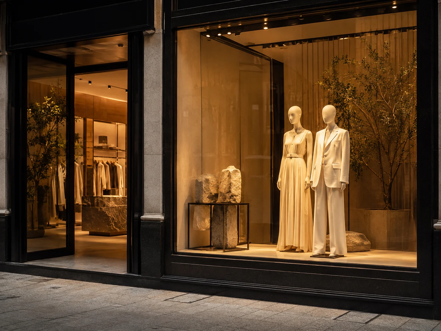 Luxury fashion storefront and window display